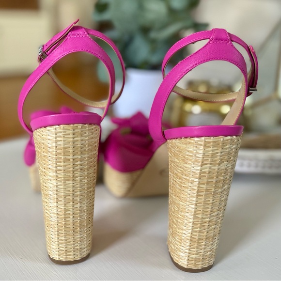 MICHAEL KORS Sadie Platform Leather Bow High Heeled Sandals Magenta Pink 8.5 - Picture 7 of 15